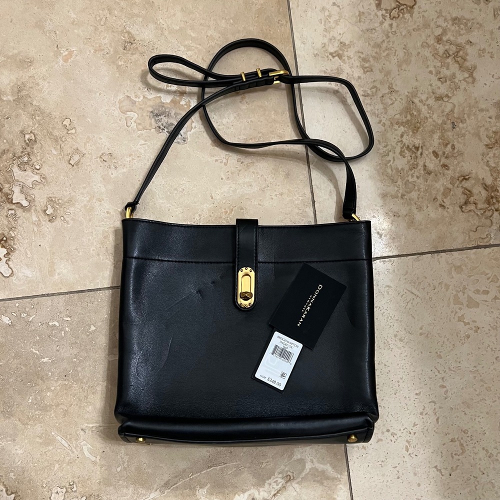 Donna Karan New York Bridgehampton Black Leather Crossbody Bag D4GED1DC NWT